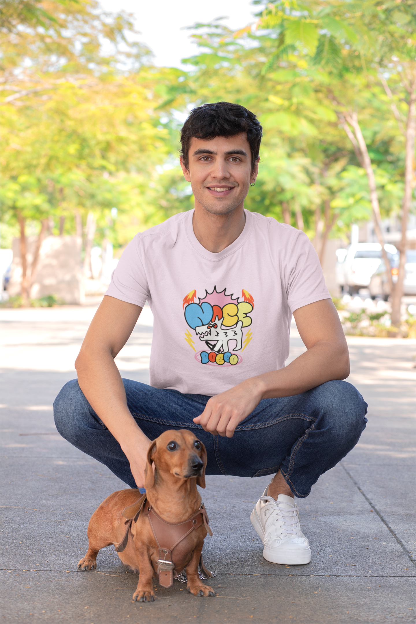 Nice Doggo - Doodle - Round Neck Half Sleeve T-Shirt - Men