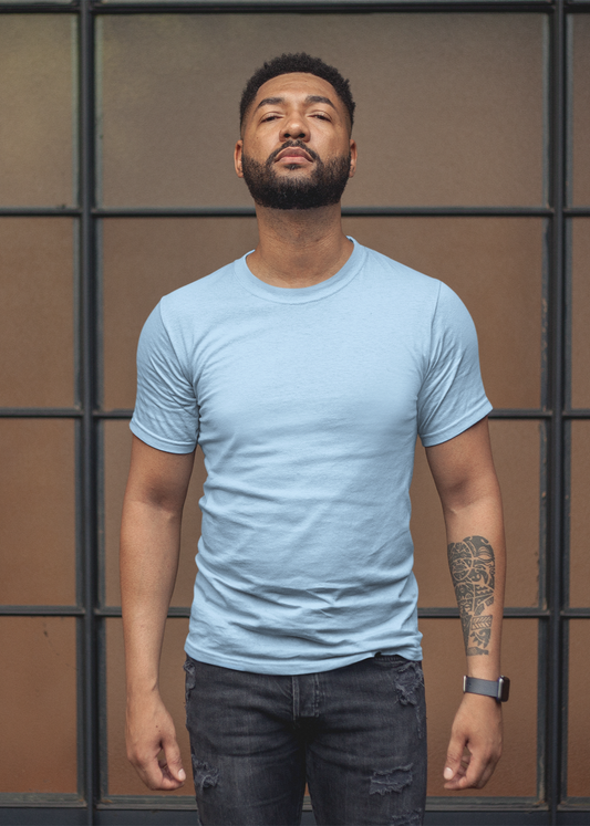 Round Neck Half Sleeve Plain T-Shirt - Baby Blue - Men