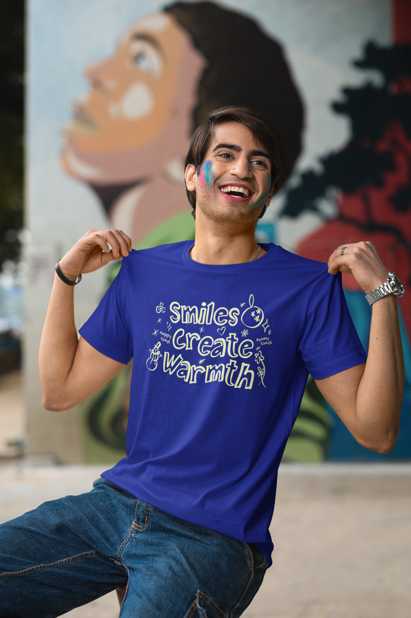 Smiles Create Warmth - Doodle - Round Neck Half Sleeve T-Shirt - Men