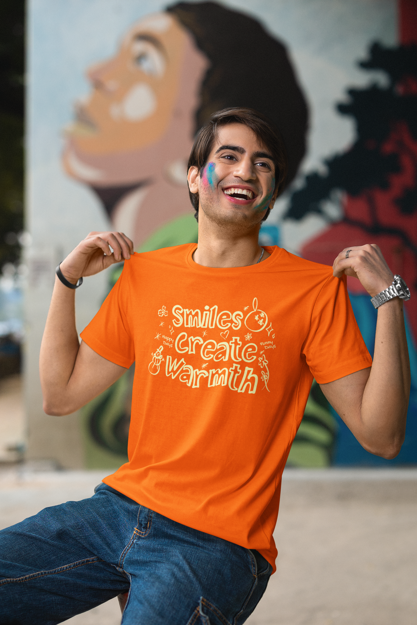 Smiles Create Warmth - Doodle - Round Neck Half Sleeve T-Shirt - Men