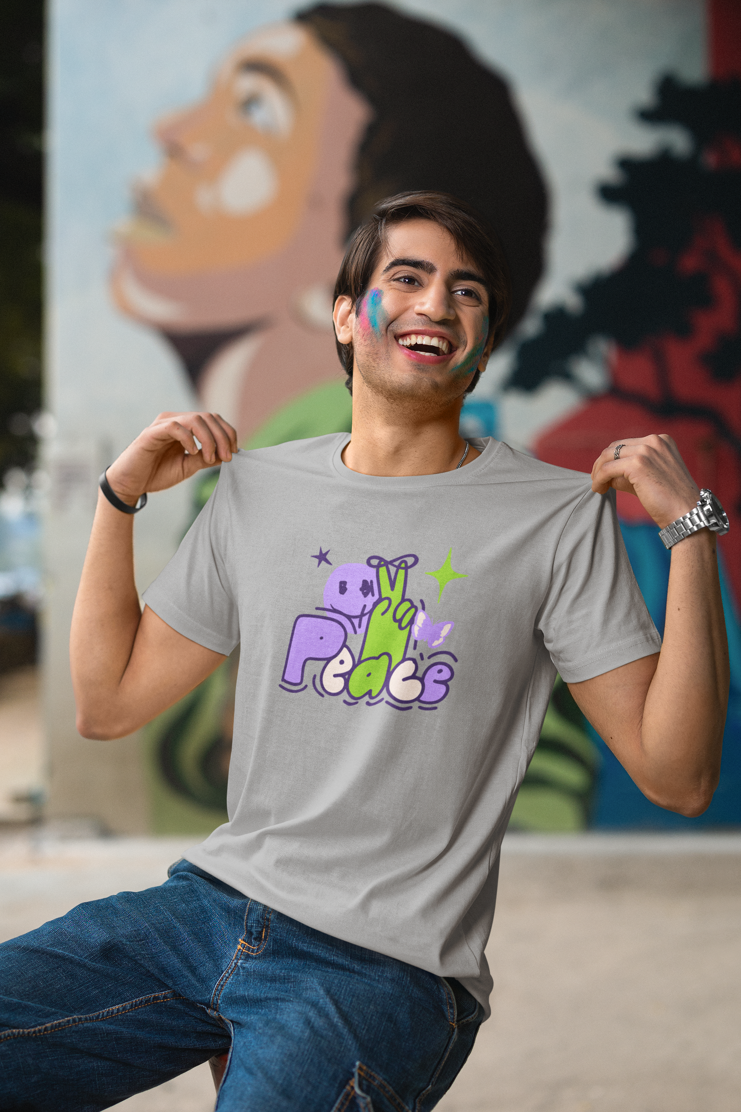 Peace - Doodle - Round Neck Half Sleeve T-Shirt - Men