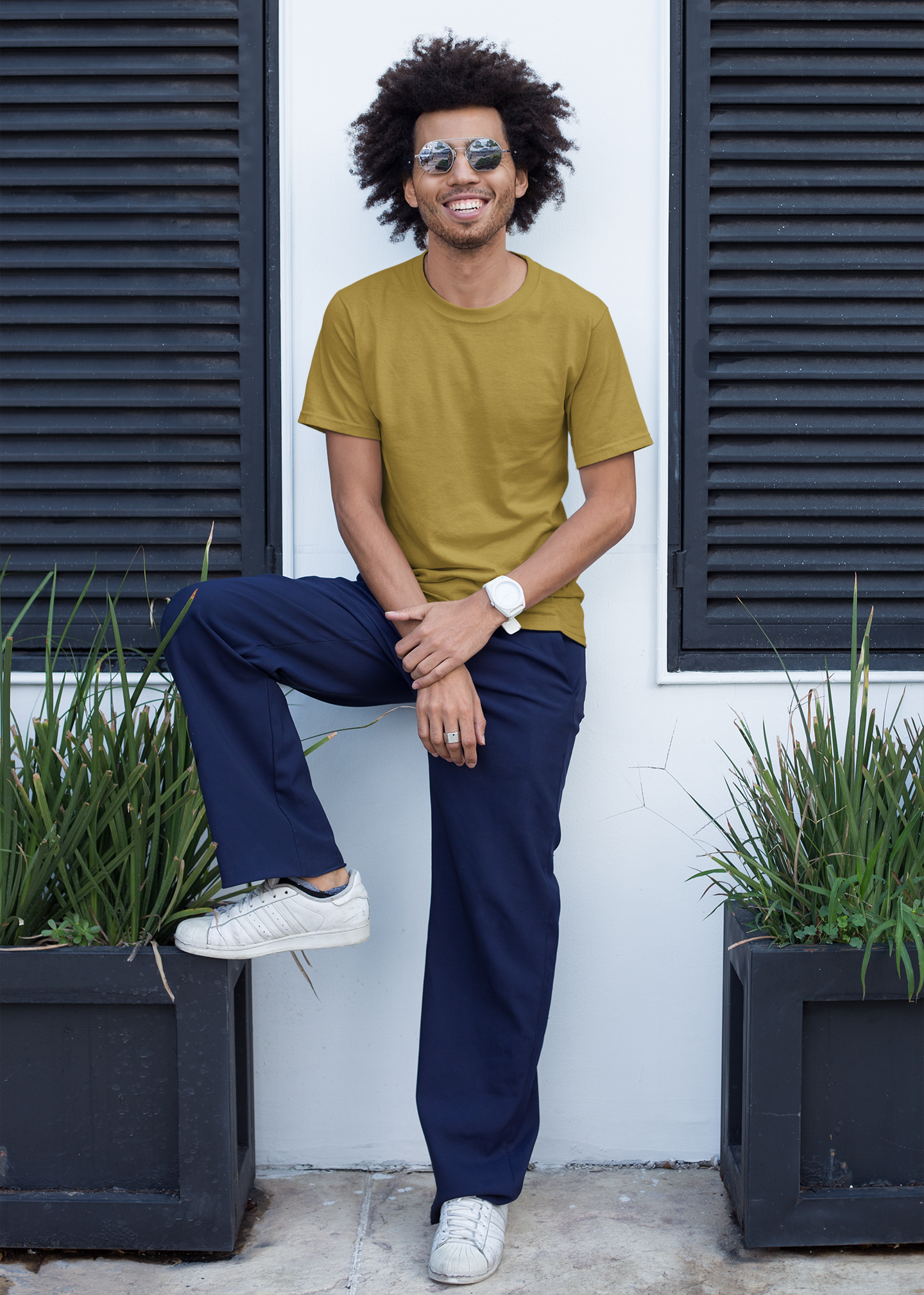 Round Neck Half Sleeve Plain T-Shirt - Mustard Yellow - Men