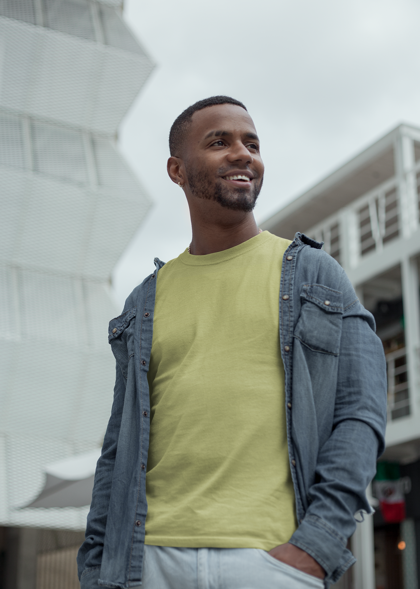 Round Neck Half Sleeve Plain T-Shirt - Olive Green - Men