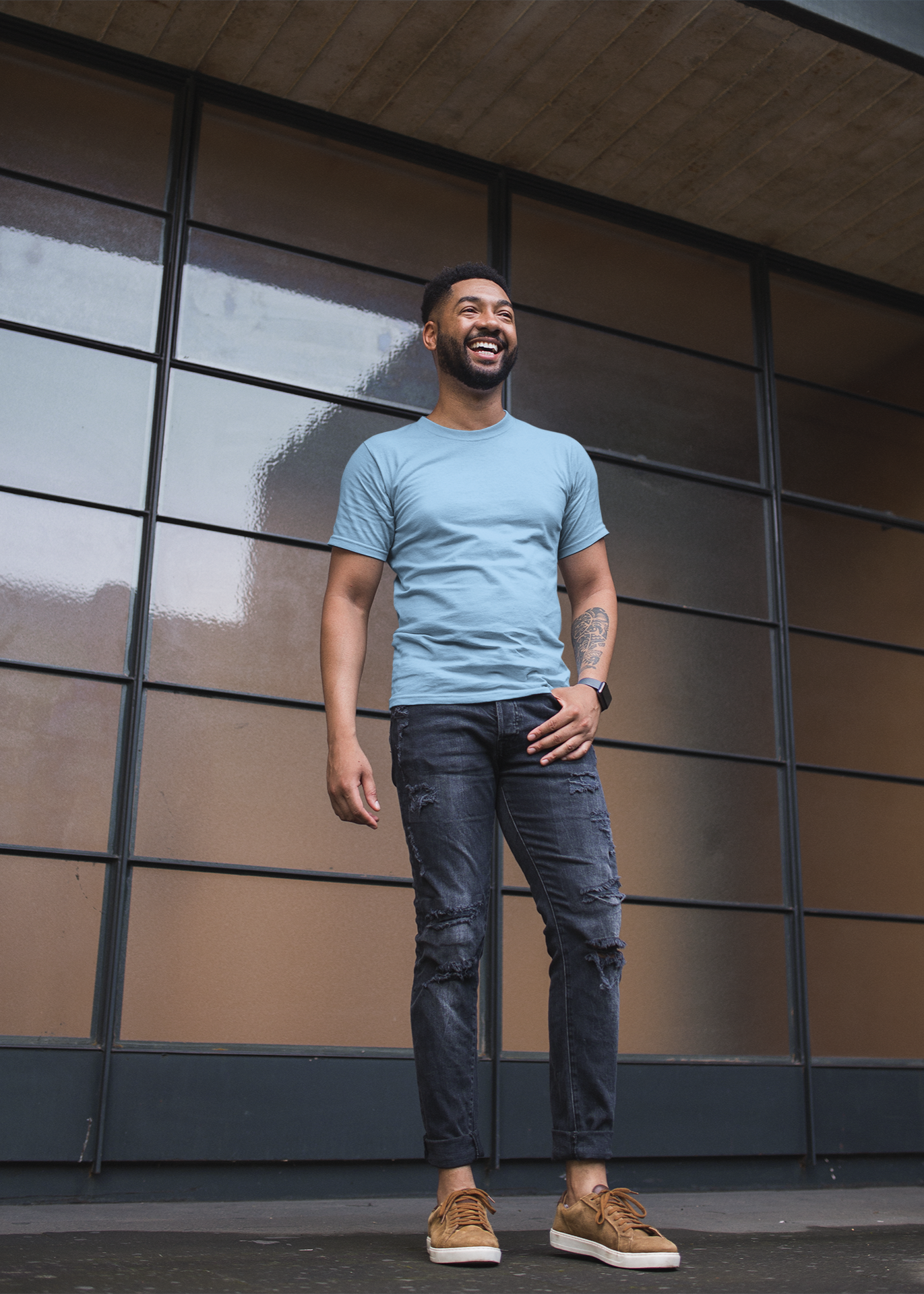 Round Neck Half Sleeve Plain T-Shirt - Baby Blue - Men