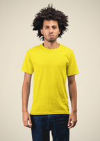 Round Neck Half Sleeve Plain T-Shirt - Yellow - Men