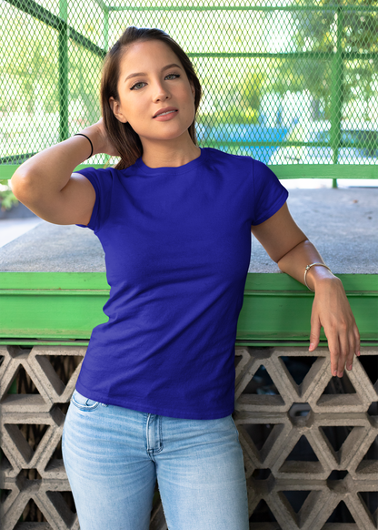 Round Neck Half Sleeve Plain T-Shirt - Royal Blue - Women