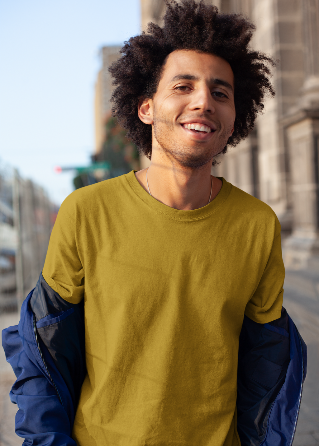 Round Neck Half Sleeve Plain T-Shirt - Mustard Yellow - Men