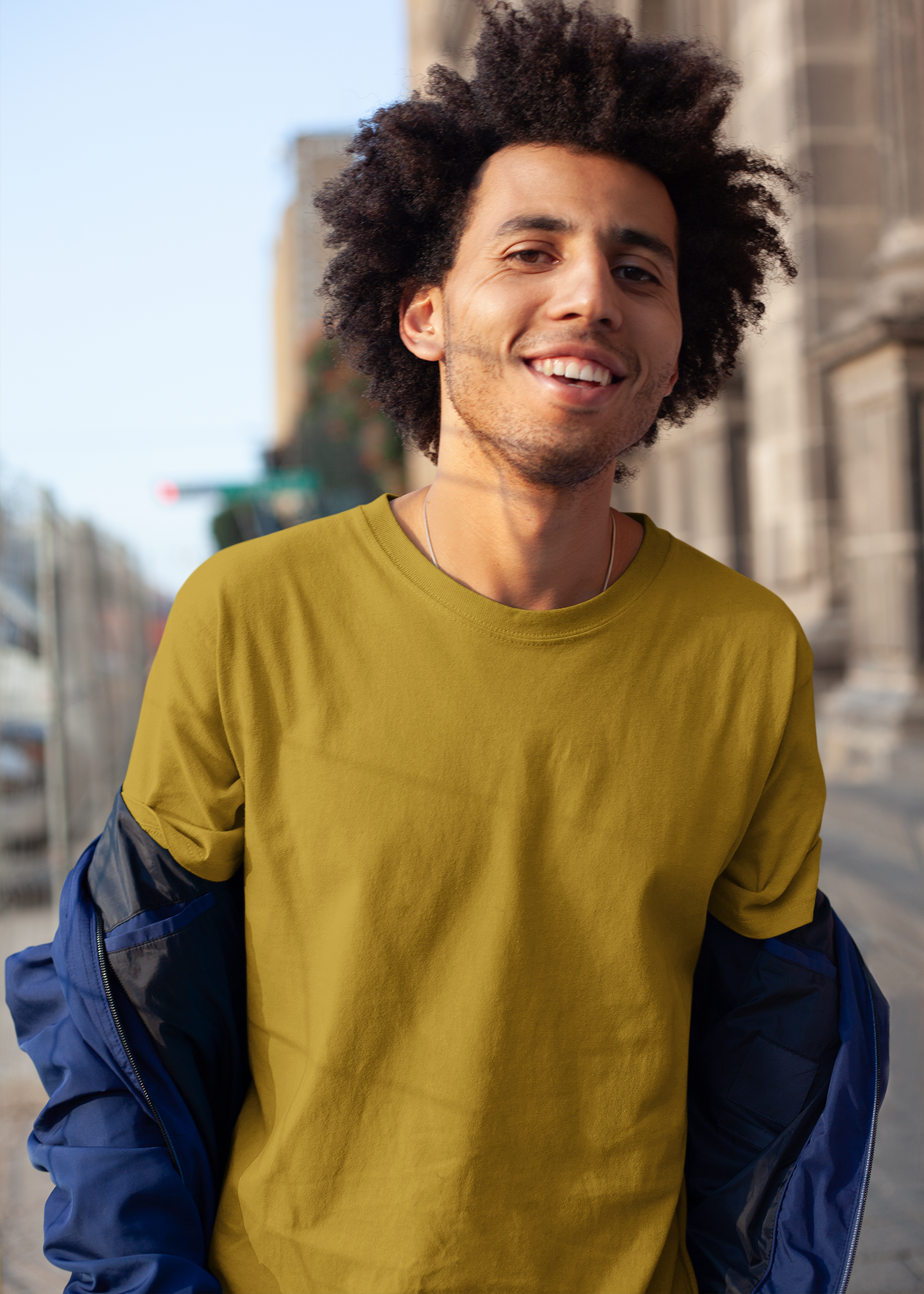 Round Neck Half Sleeve Plain T-Shirt - Mustard Yellow - Men