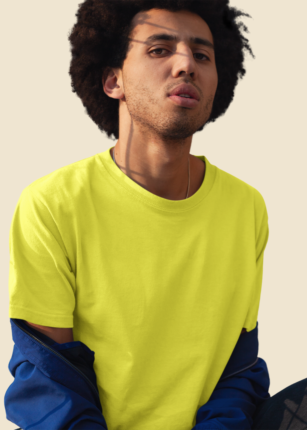 Round Neck Half Sleeve Plain T-Shirt - New Yellow - Men