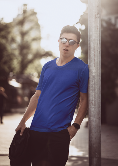 V Neck Half Sleeve Plain T-Shirt - Royal Blue - Men