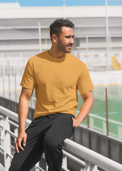 Round Neck Half Sleeve Plain T-Shirt - Golden Yellow - Men